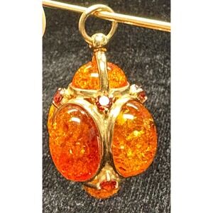 14K Yellow Gold Amber Garnet Lantern Pendant 8.81 grams